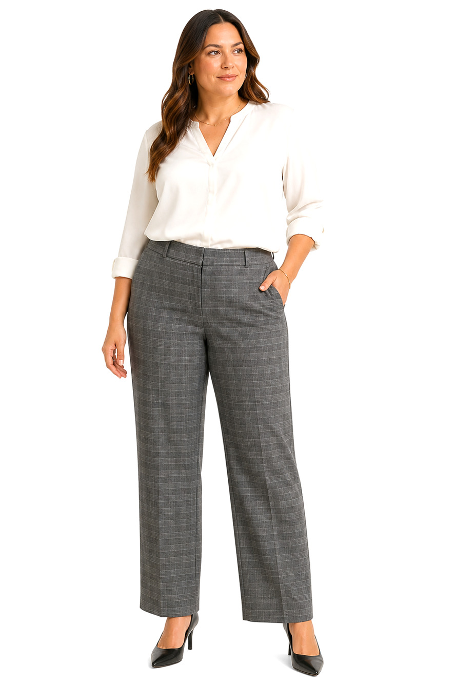 Cynthia Rowley Glen Plaid Straight Wide Leg Career Flat Front Stretch sz 10